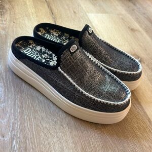 Hey Dude Austin Lift Classic Mule Black Silver Casual Shoes Slip On Women's 11
